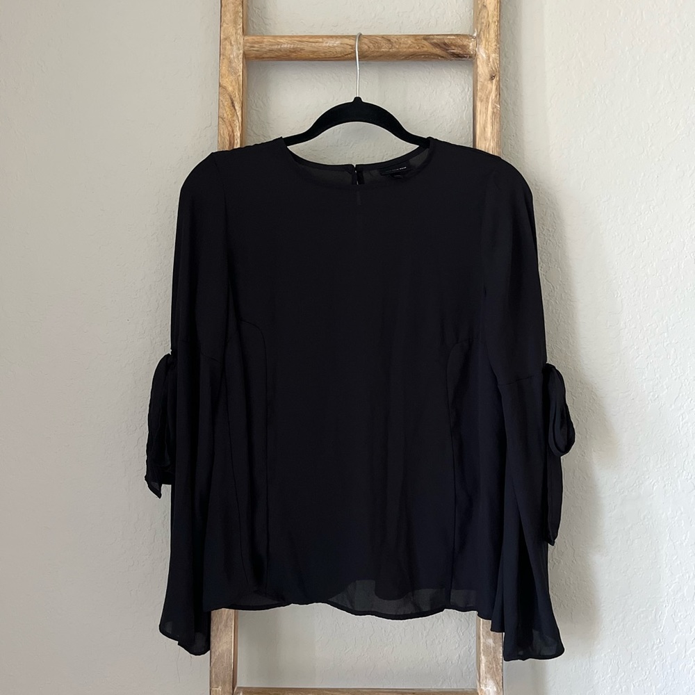Long Sleeve Black Blouse with Bow Ties on Sleeves Size XS